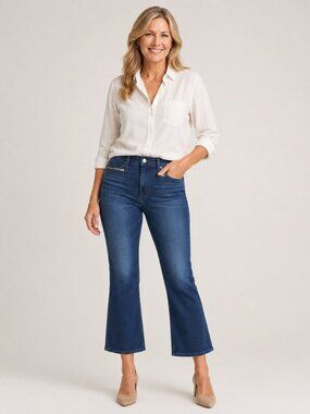 Point Sur by J Crew Sz 27 High Rise Cropped Flare Jeans Dark Wash Retro Chic 90s